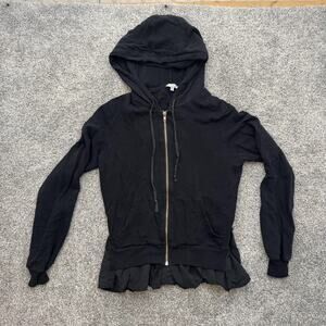 Clu Hoodie Womens XS Ruffle Hem Full Zip Hooded Jacket Made USA Silk Blend